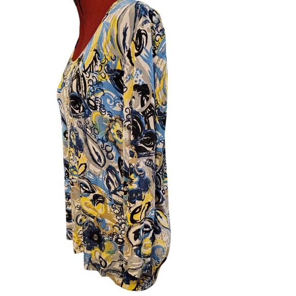 Chico's Travelers Multicolor Floral Stretch Knit 3/4 Sleeve Blouse Size L ...... - Picture 3 of 6